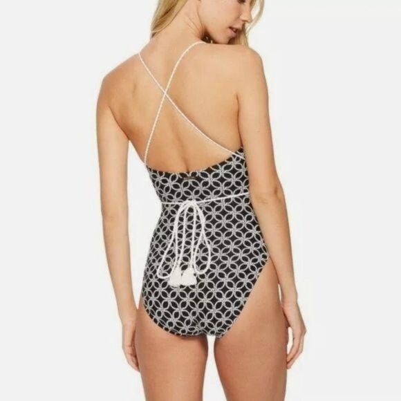 Michael Kors Rope Geo Print Plunging Neckline One-Piece Swimsuit - Picture 5 of 15